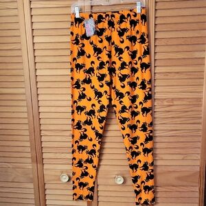 Legging Army NWT Orange Black Cat Print Halloween Leggings Plus Size 14-20
